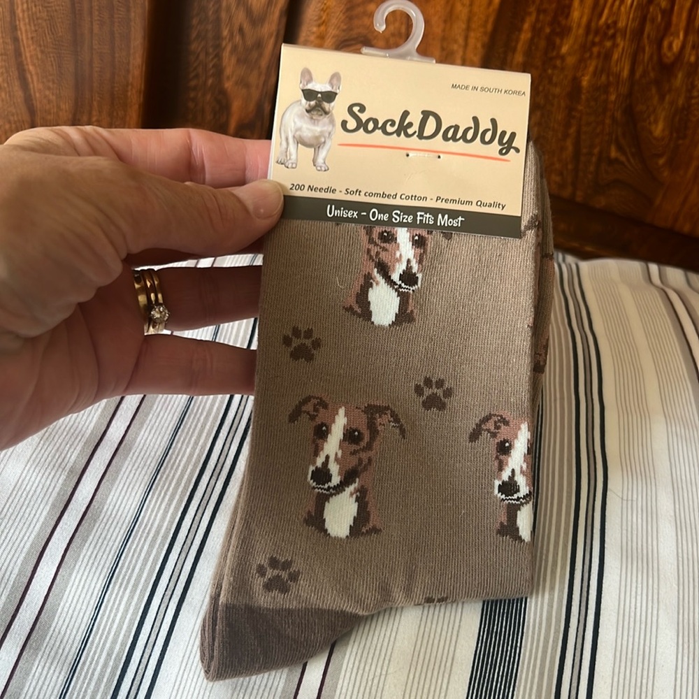 Sock Daddy Greyhound Unisex Socks, new in pkg., part proceeds support rescues